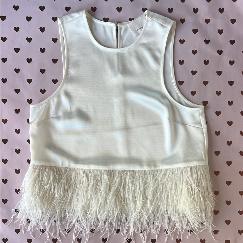Cinq à Sept Ivory Sleeveless Top with Feather Detail NWOT